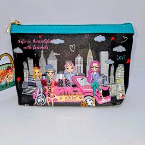 Nikky Bags by Nicole Lee Black and Teal Polka Dot Cosmetic Bag